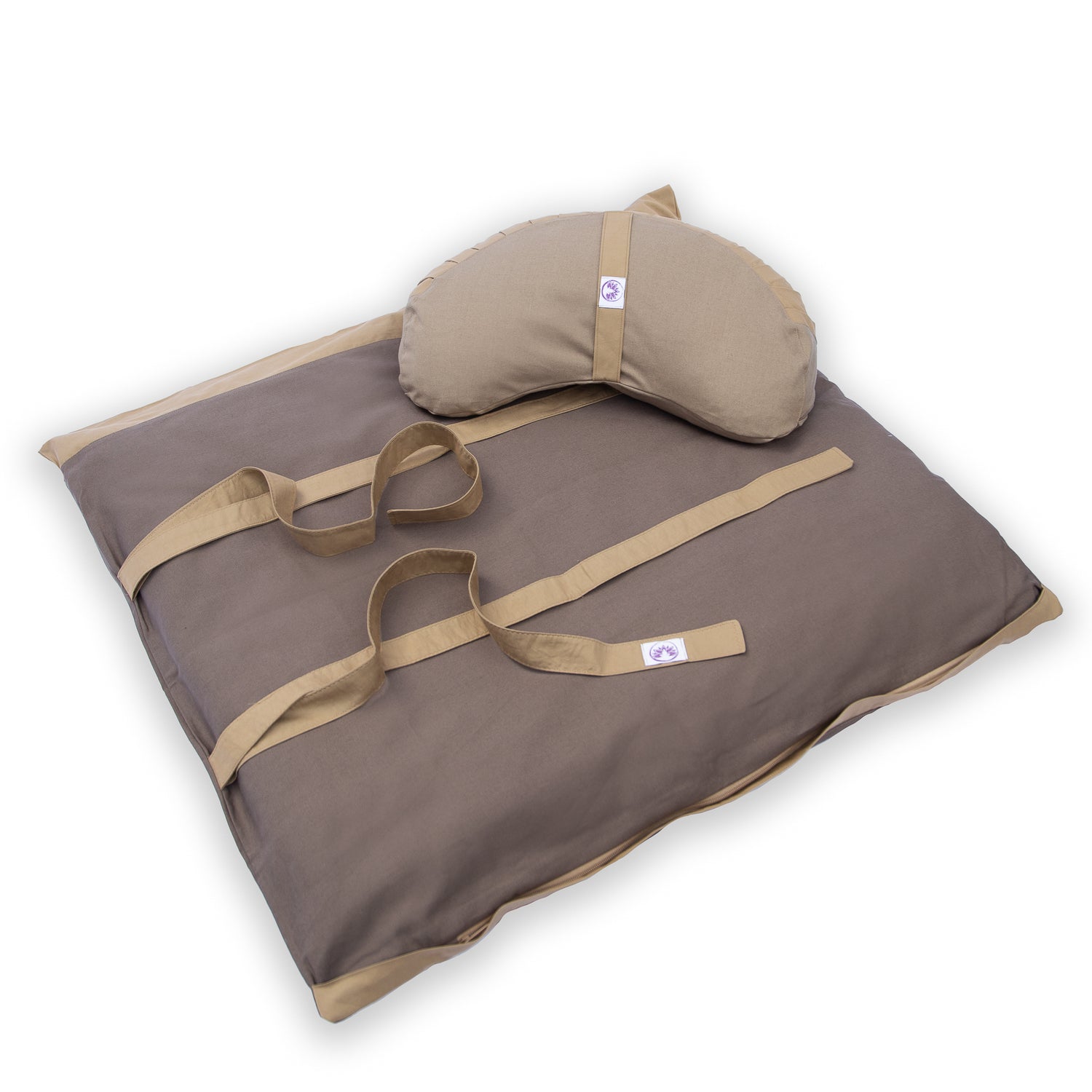 Set da Meditazione Monocromatico Naturale Scuro con Zafu a Mezzaluna