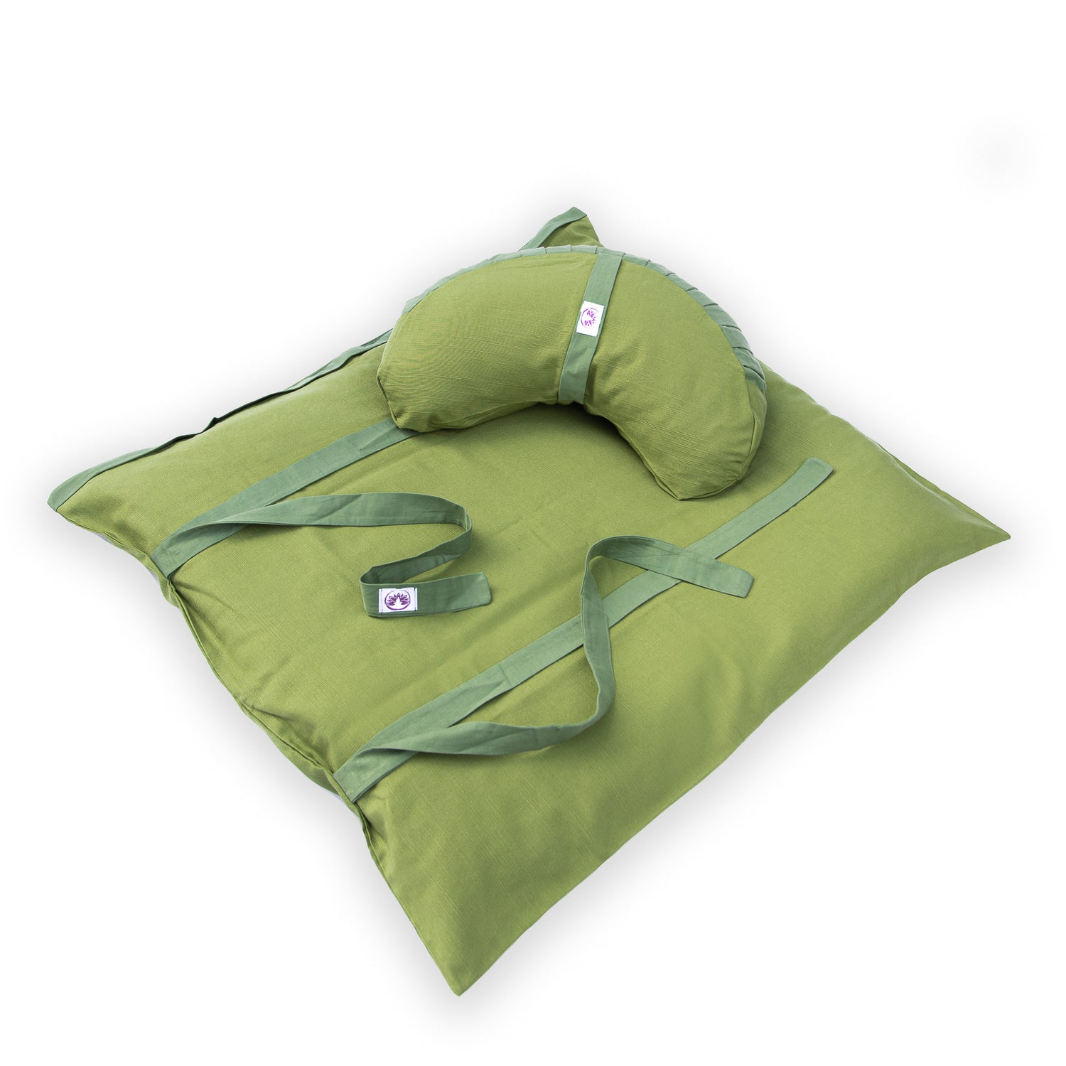 Set da meditazione monocromatico verde con zafu a mezzaluna